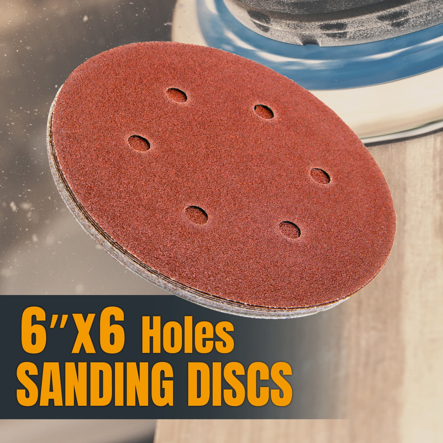 POWERTEC 75PK 6 Inch 6 Hole Hook and Loop Sanding Discs, 40/60/80, Assorted Grits Sandpaper for Random Orbital Sander, Air Sander, Pneumatic Sander, Dual Action Sander (45250)