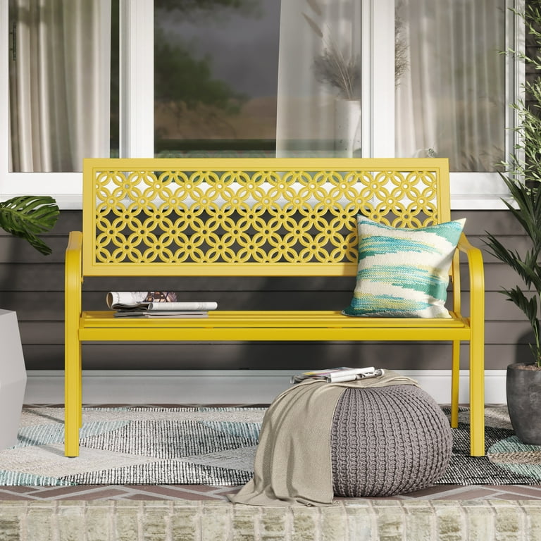 Grand Patio Decorative Metal Outdoor Bench Sunflower Yellow