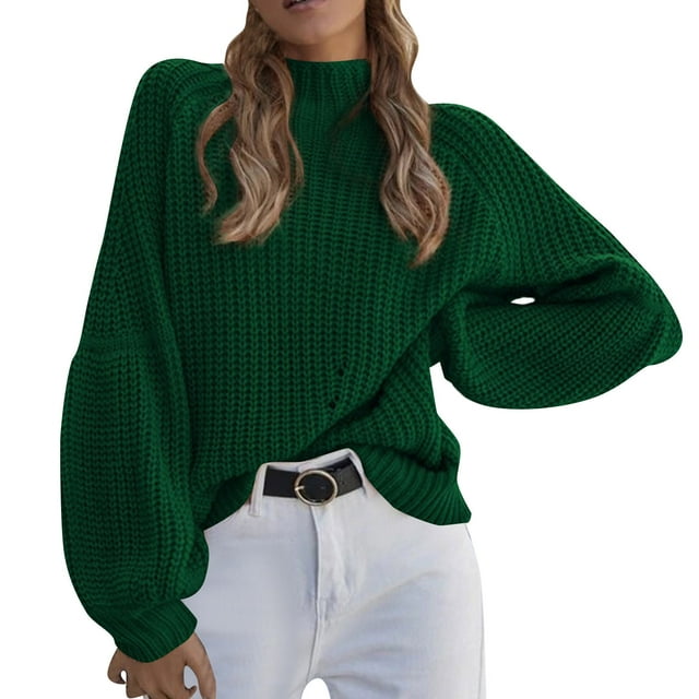 Aocisk Chandails à Col Roulé pour Femmes, Manches Longues, Tricot, Chandail, Hauts, Coupe Ajustée, Décontracté, Confortable, Automne Hiver, Vert, P