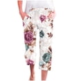 thumbnail image 2 of Lovskoo Pajamas Lounge Capris for Women Trendy Casual Floarl Printing Elastic Waist Loose Pants Straight Wide Leg Cropped Trousers with Pocket White, 2 of 5