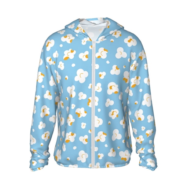 Fotbe Blue Popcorn Chaqueta con Protección Solar UPF 50+ para Hombre y Mujer, Camisa con Capucha y Bolsillos-Medium