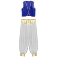 thumbnail image 5 of Aislor Mens Arabian Prince Costume Outfit Satin Waistcoat And Harem Pants Loose Bloomers Set for Halloween Festival Royal Blue&White 4XL, 5 of 7