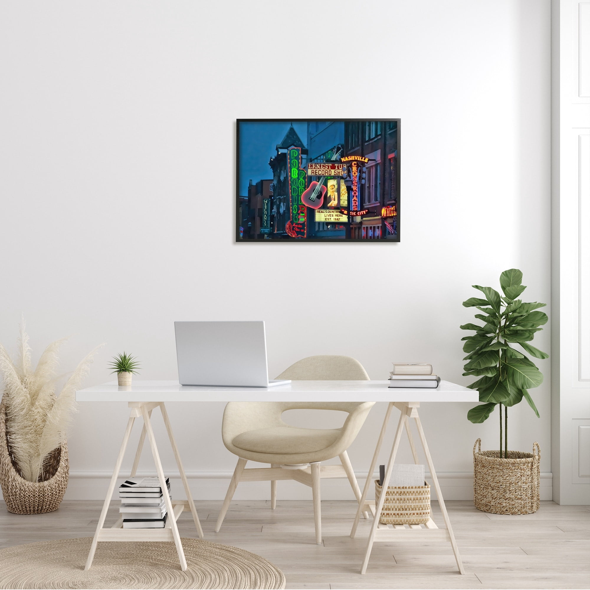 Stupell Industries Nashville Music Night Scene Southern Urban Architecture Paintings Black Framed Art Print Wall Art, 30x24, by Daniel Sproul