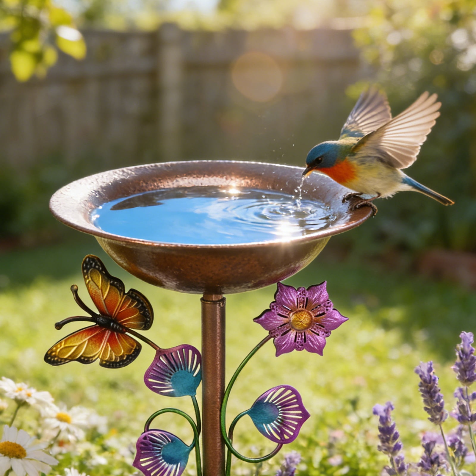 29In Metal Bird Bath for Outside, Vintage Freestanding Birdbaths & Birdfeeder, Bird Baths Feeder Bowl for Outdoors Garden Patio Yard Lawn Decor for Outdoor Garden Patio Yard Lawn (Multi-color)