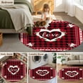 thumbnail image 6 of Valentine's Day Washable Round Area Rug 8 ft, Love Heart Black Red Buffalo Plaid , Soft Non Slip Rugs Stain Repellent Indoor Felt Carpet for Living Dining Room Bedroom Home Office, 6 of 9