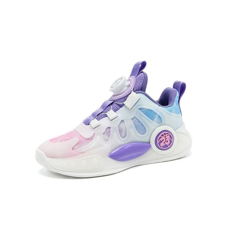 

Oucaili Boys Girls Sneakers Lace-Up Basketball Shoes Durable Running Shoe Lightweight Sport Trainers Children Pink and Purple 4.5Y