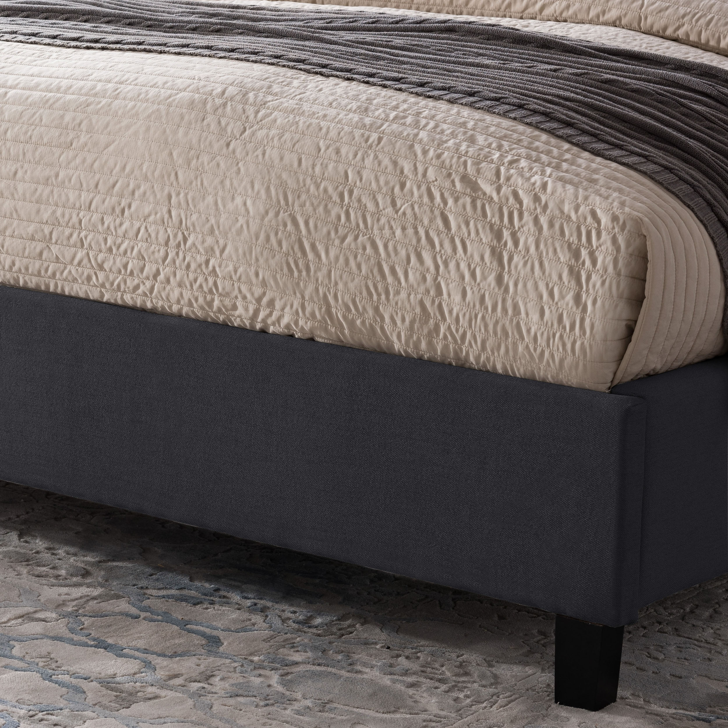 Noble House Camdyn Traditional Fully Upholstered Queen Sized Bed Frame, Dark Gray, Dark Brown