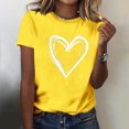 thumbnail image 4 of Hauts pour Femmes Saint-Valentin Manches Courtes Imprimé Cœur Col Rond T-Shirt Décontracté Jaune G, 4 of 6