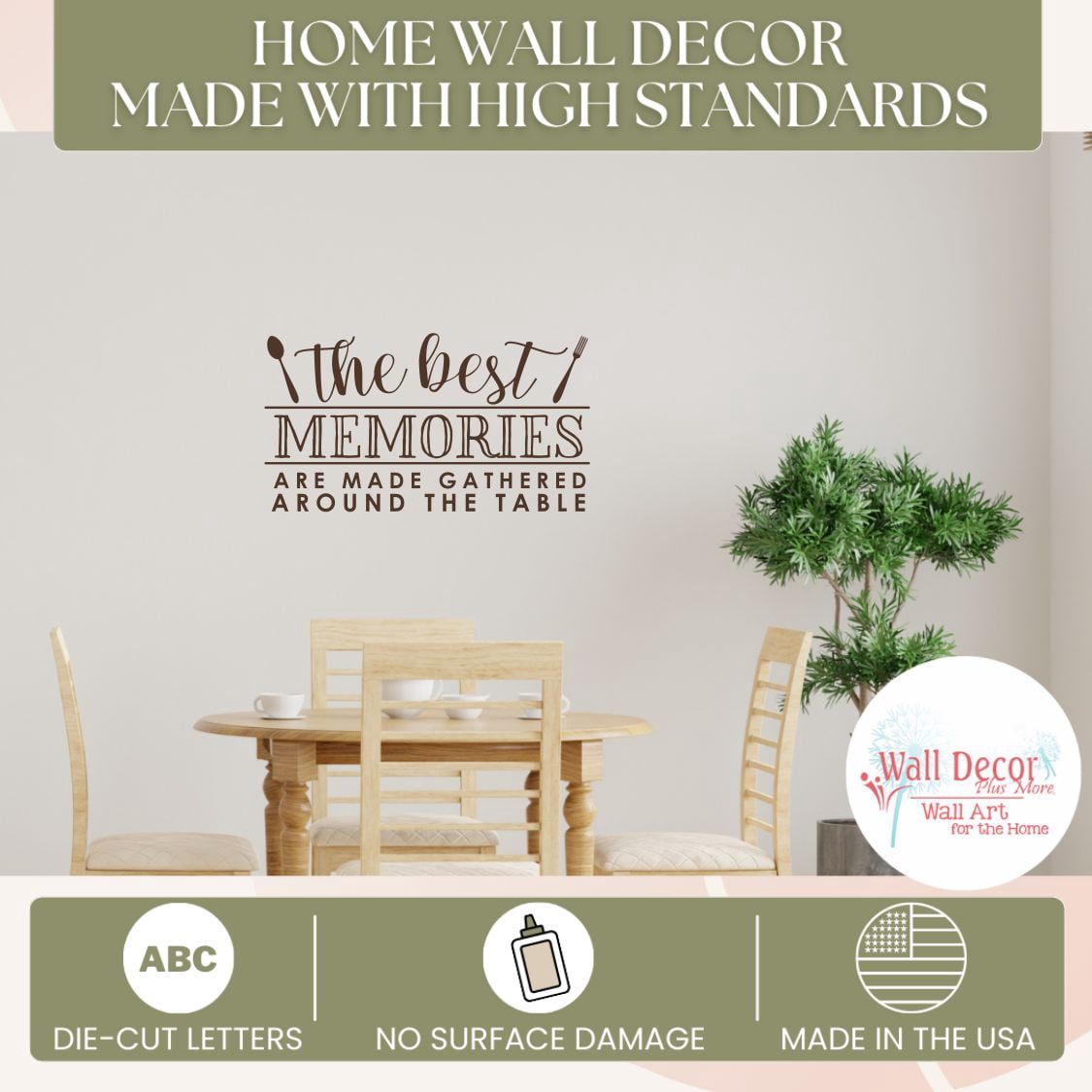 Wall Decals for Kitchen Best Memories Around the Table Words - Dining Room Quotes - Home Decor Decal Sticker Saying - Family Kitchen Wall Art Décor 36x20- Inch Chocolate Brown