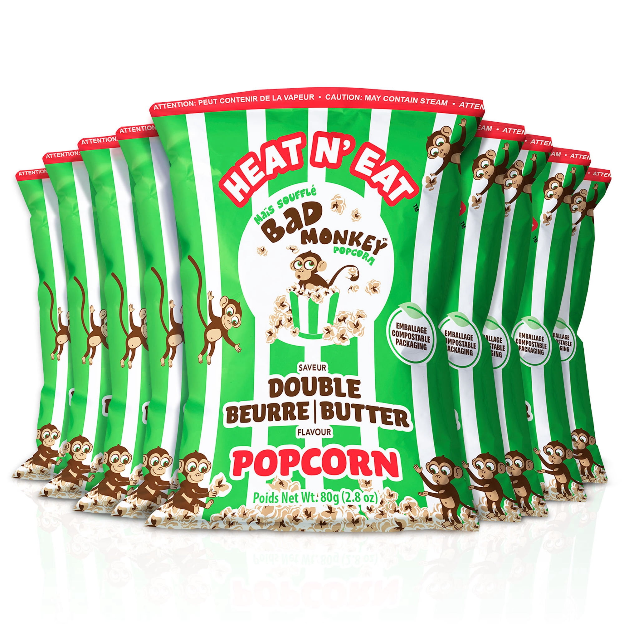 Bad Monkey Double Butter Heat N' Eat Gourmet Pre-Popped Popcorn in