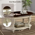 thumbnail image 4 of 42" Oval Coffee Table with Storage Shelf, 2-Tier Solid Wood Cocktail Tea Table, Traditional Retro Center Table for Living Room, Bearing 400LBS, Beige, 4 of 8