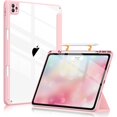 thumbnail image 1 of Chenchen Case for iPad Pro 12.9 Inch (6th/5th/4th/3rd Generation, 2022/2021/2020/2018) - Pencil Holder + Auto Sleep/Wake + Camera Protection, Transparent Shockproof Back Cover, Pink, 1 of 1