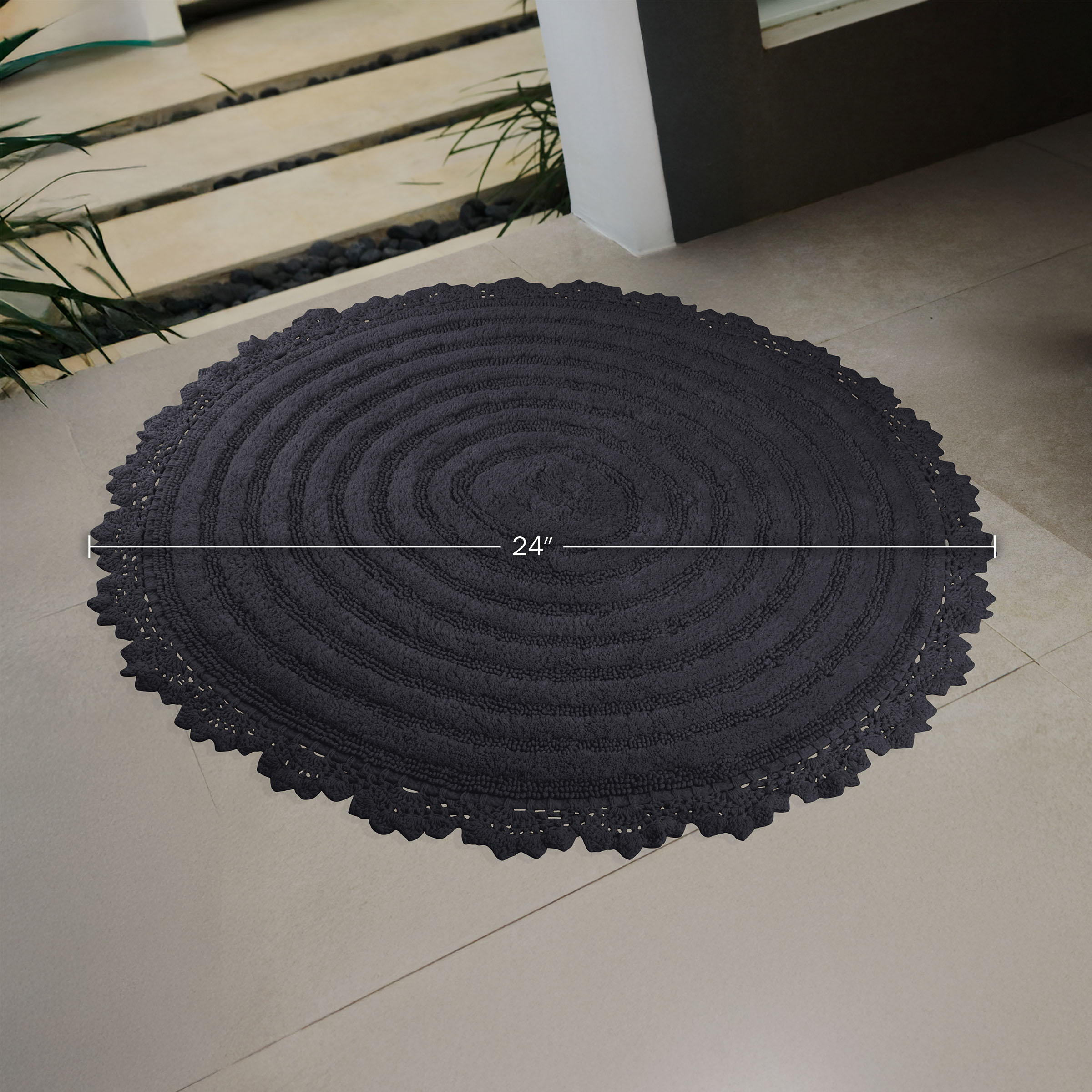 Lavish Home Bathroom Rugs - 2-Piece Woven Cotton Bath Mat Set (Black)