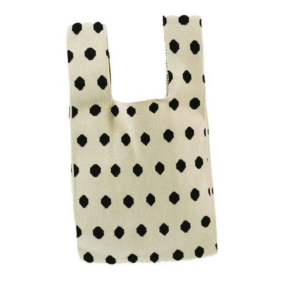 Unique Bargains 1 Pc Reusable Mesh Net Grocery Tote Bags Dots Black Beige 14.17"x7.87" for Market Shopping