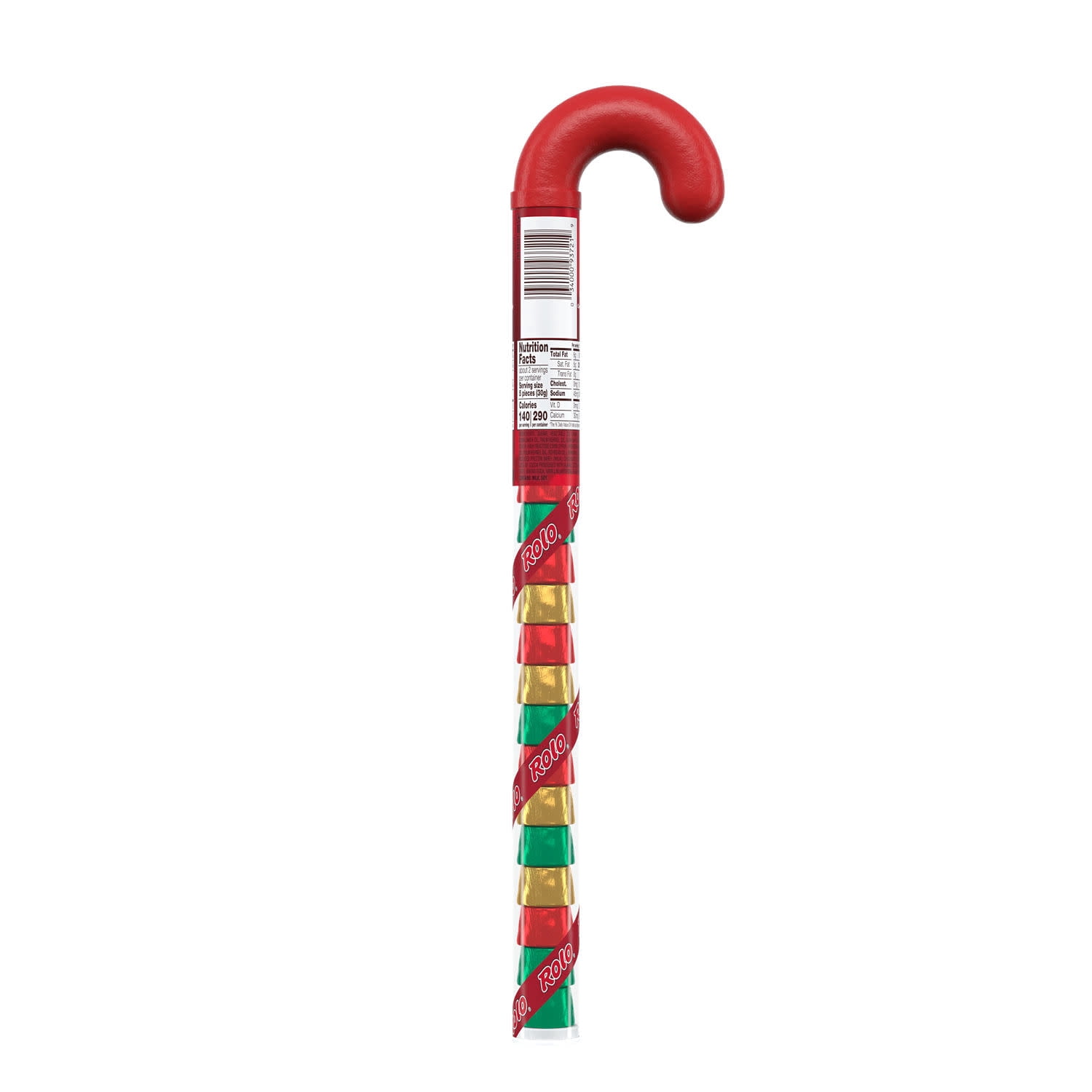 (6 pack) Rolo Rich Chocolate Caramels Christmas Candy, Plastic Cane 2.2 oz