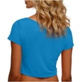 thumbnail image 5 of VSSSJ Crop Tops pour Femmes Manches Courtes Col Rond Extensible Chemise Décontractée Ajustée Solide Confortable Été Basique T-Shirts Courts Bleu Ciel Taille Unique, 5 of 5