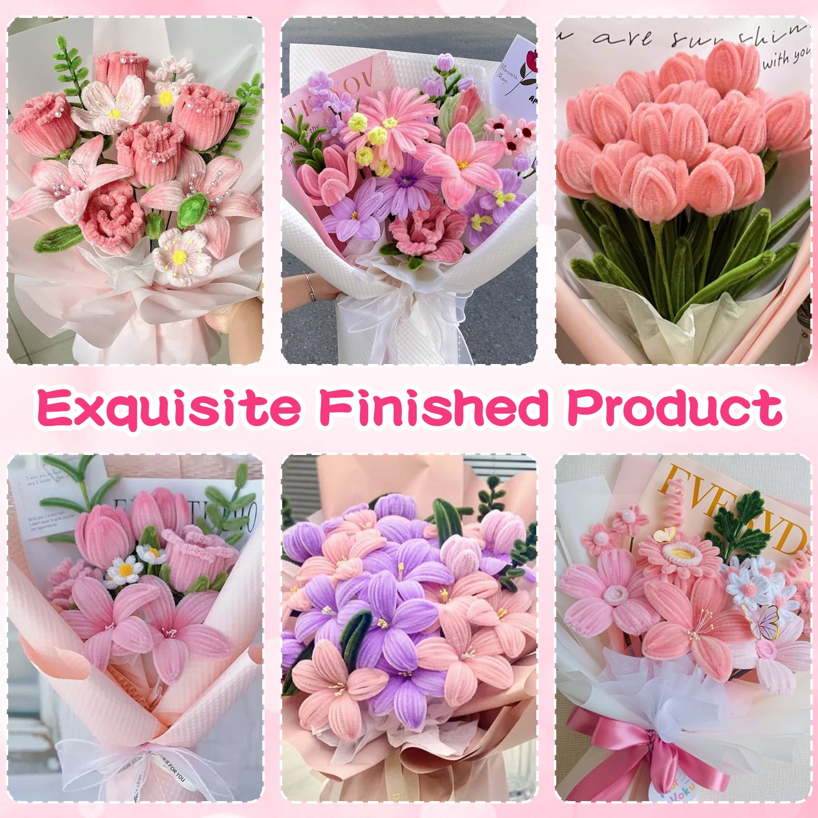 Natonhi 500 Pcs Thick Pipe Cleaners for DIY Flowers & Crafts – 5 Colors Chenille Stems with Glue Guns & Tape Measure – Perfect for Family Fun & Creativity, Holiday & Room Decorations