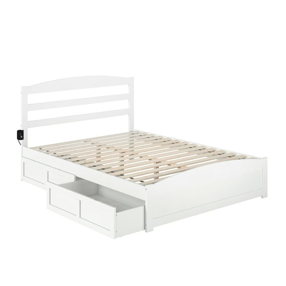 AFI Warren Solid Wood Queen Bed w/ Footboard & 2 Drawers in White