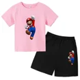 thumbnail image 3 of Conjunto de 2 piezas de camiseta y pantalones cortos de Mario de manga corta de verano para niños y niñas de 3 a 12 años, conjunto deportivo informal para niños, 3 of 5