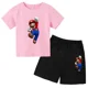 thumbnail image 3 of Conjunto de 2 piezas de camiseta y pantalones cortos de Mario de manga corta de verano para niños y niñas de 3 a 12 años, conjunto deportivo informal para niños, 3 of 5