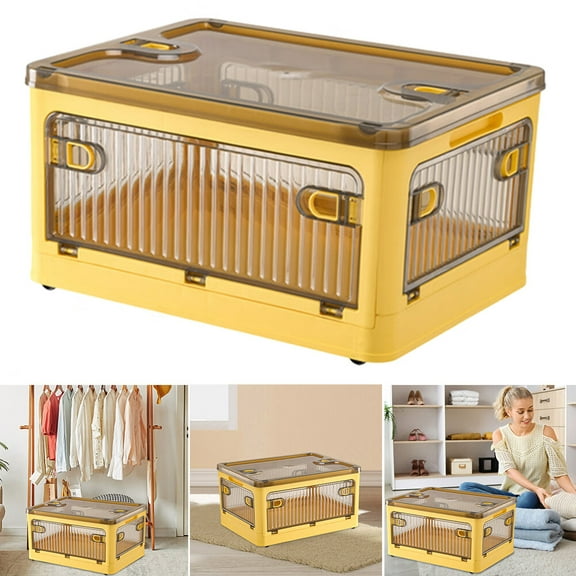Foldable Storage Box with Wheels Sided Doors Organizerfor Home Storage (Yellow)
