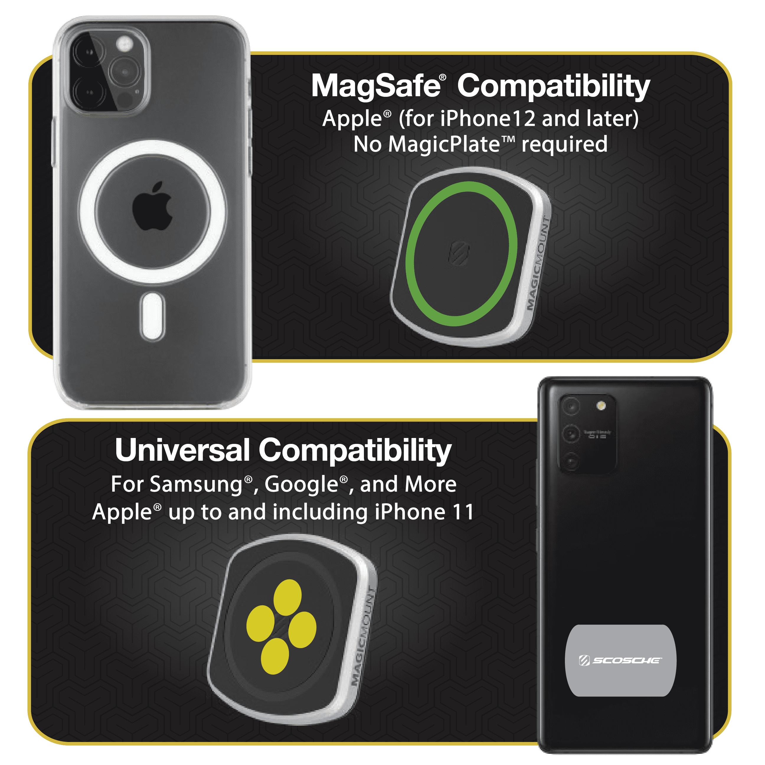 Scosche MP2WD-SP MagicMount Pro2 Universal Magnetic & MagSafe Car Phone Holder w/ Suction Base Black