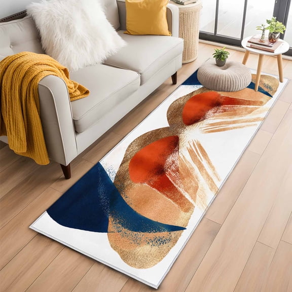 2'x6' Rug Runners for Hallways Kitchen, Navy Blue Burnt Orange Non Slip Entryway Beside Floor Carpet Runner, Geometric Abstract Contemporary Laundry Room Bedroom Throw Rugs Mat for Family Pet