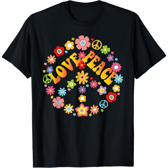 Peace Sign Love 60s 70s Tie Die Hippie Costume Shirt T-ShirtMen and women, Black T-shirt, size: Extra large