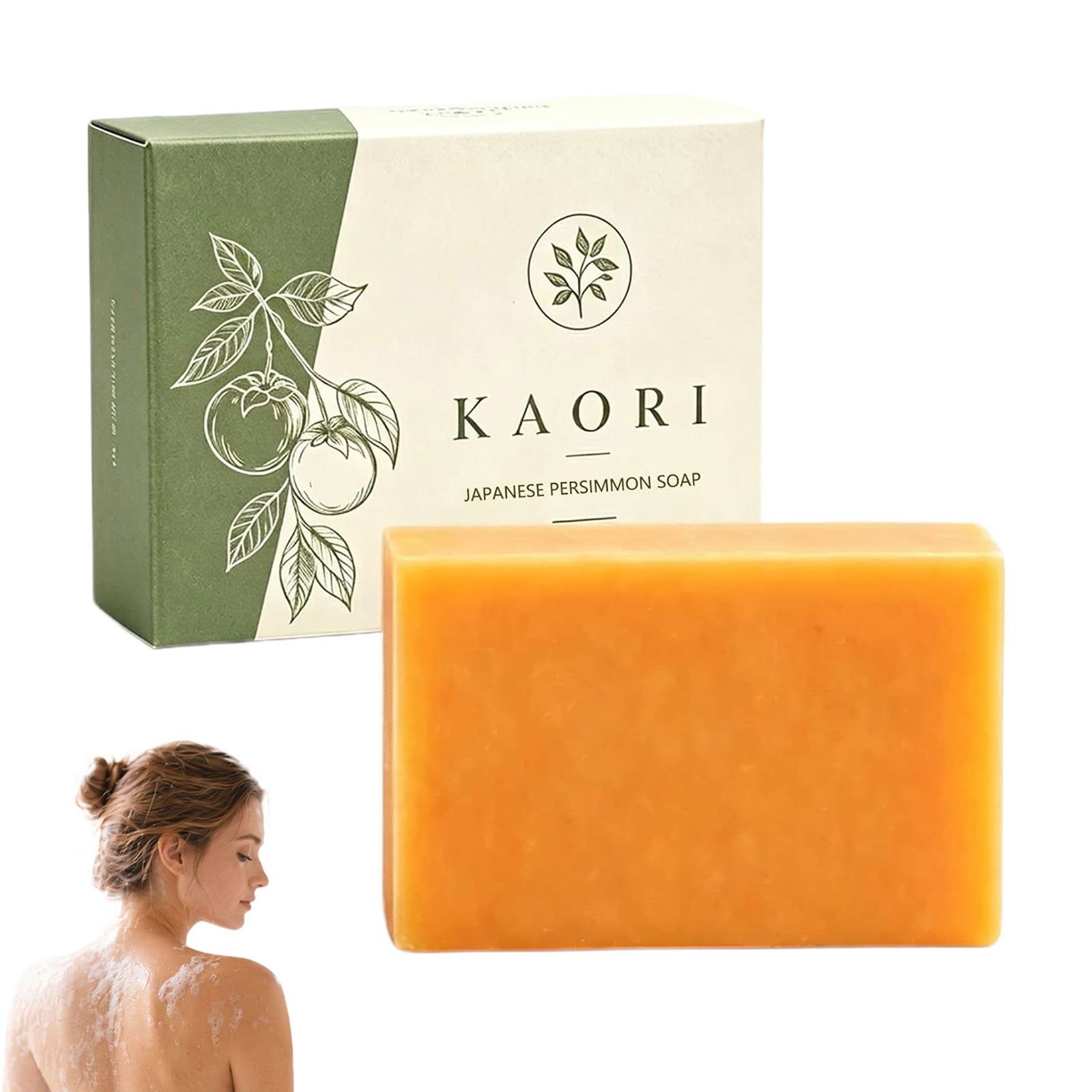 kaori Persimmon Soap for Body Odor, Japanese Persimmon & Green Tea Extract, Deodorizing Body Wash for Dry & Aging Skin, Natural Bar for Men and Women(1 PC)