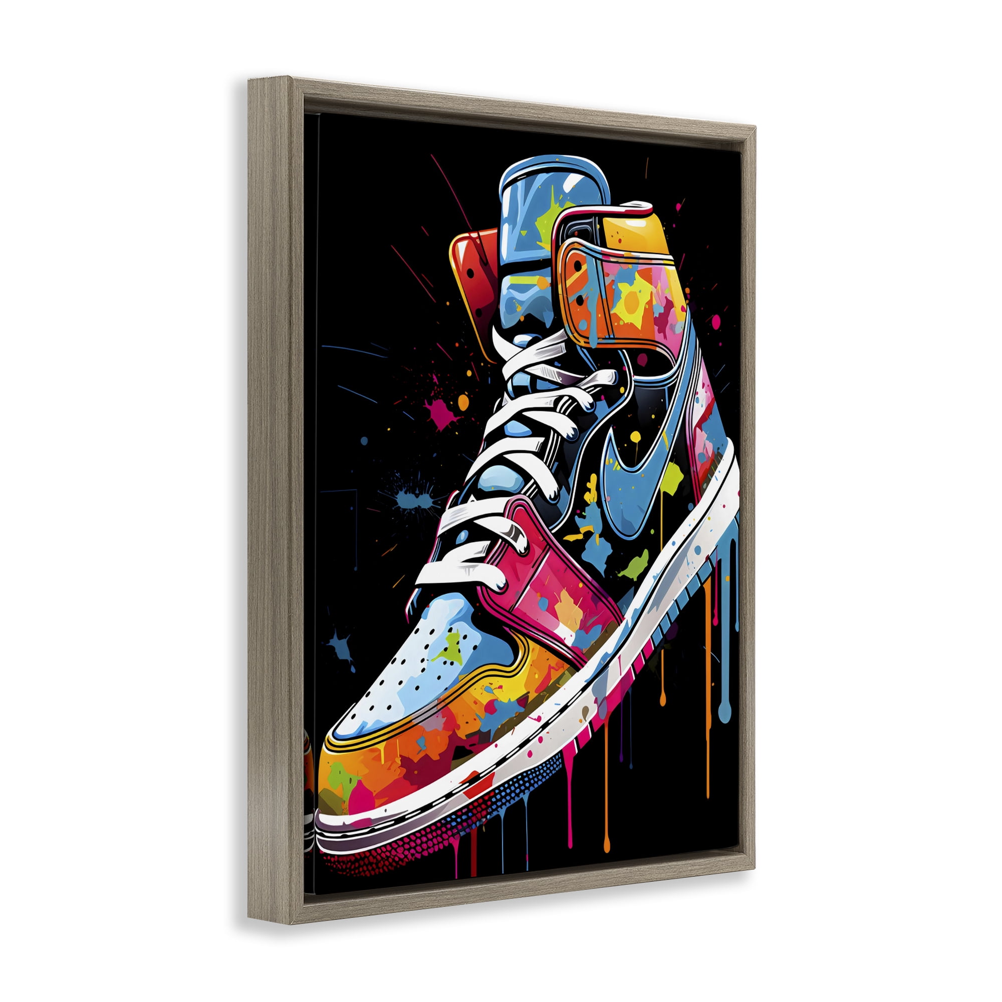 Stupell Industries Paint Drip High Top Sneakers Brown Framed Floater Canvas Wall Art, design by Creative Studio