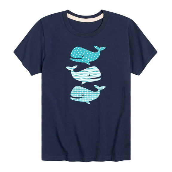 Instant Message - Stacked Patterned Whales - Toddler And Youth Short Sleeve Graphic T-Shirt