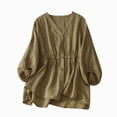 thumbnail image 4 of Towmus V Neck Linen Tshirts for Women Summer Fall 3/4 Sleeve Relaxed Fit Long Basic Tee Shirt Tops, 4 of 5