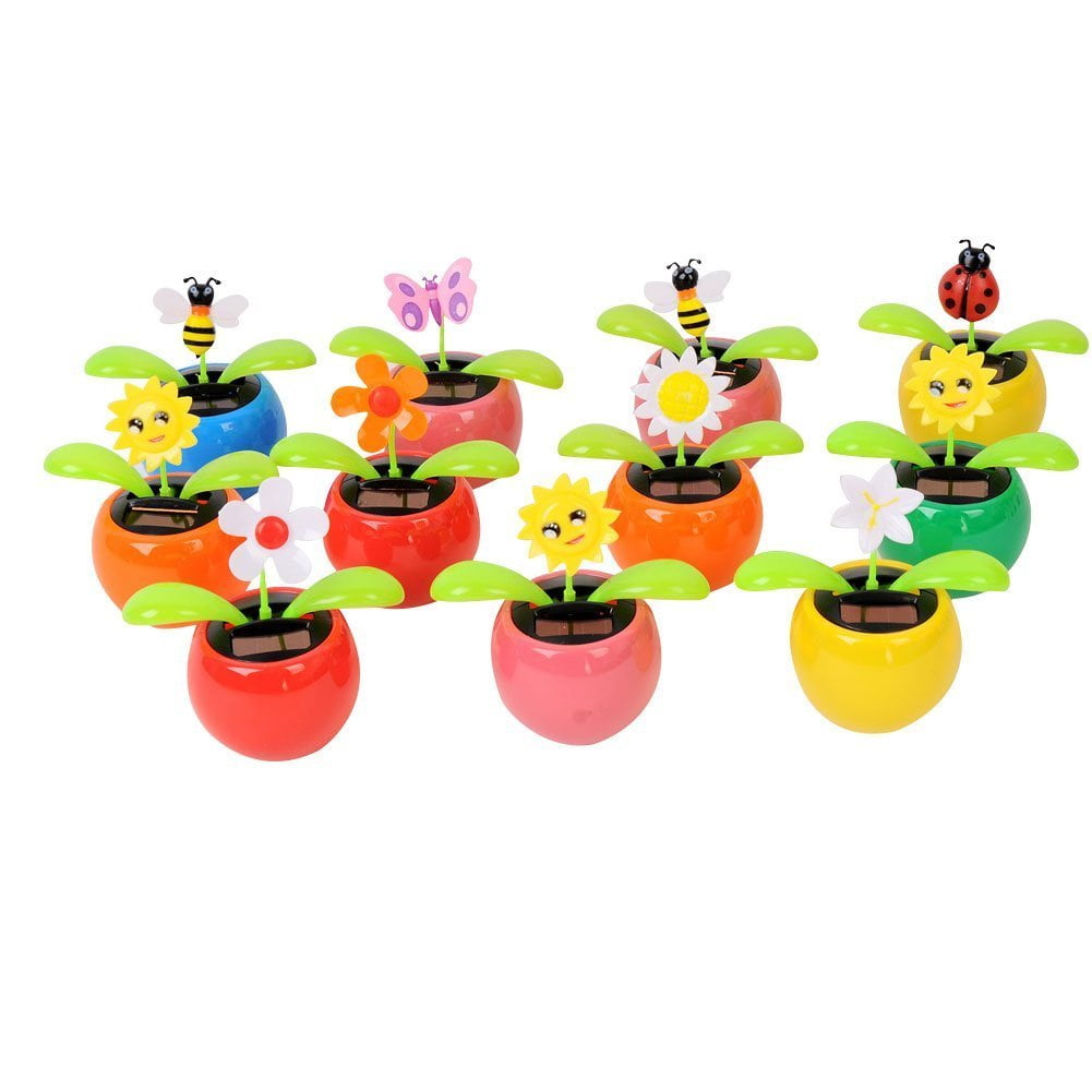 8 pk Cute Solar Power Flip Flap Flower Insect For Car Decoration Swing Dancing 