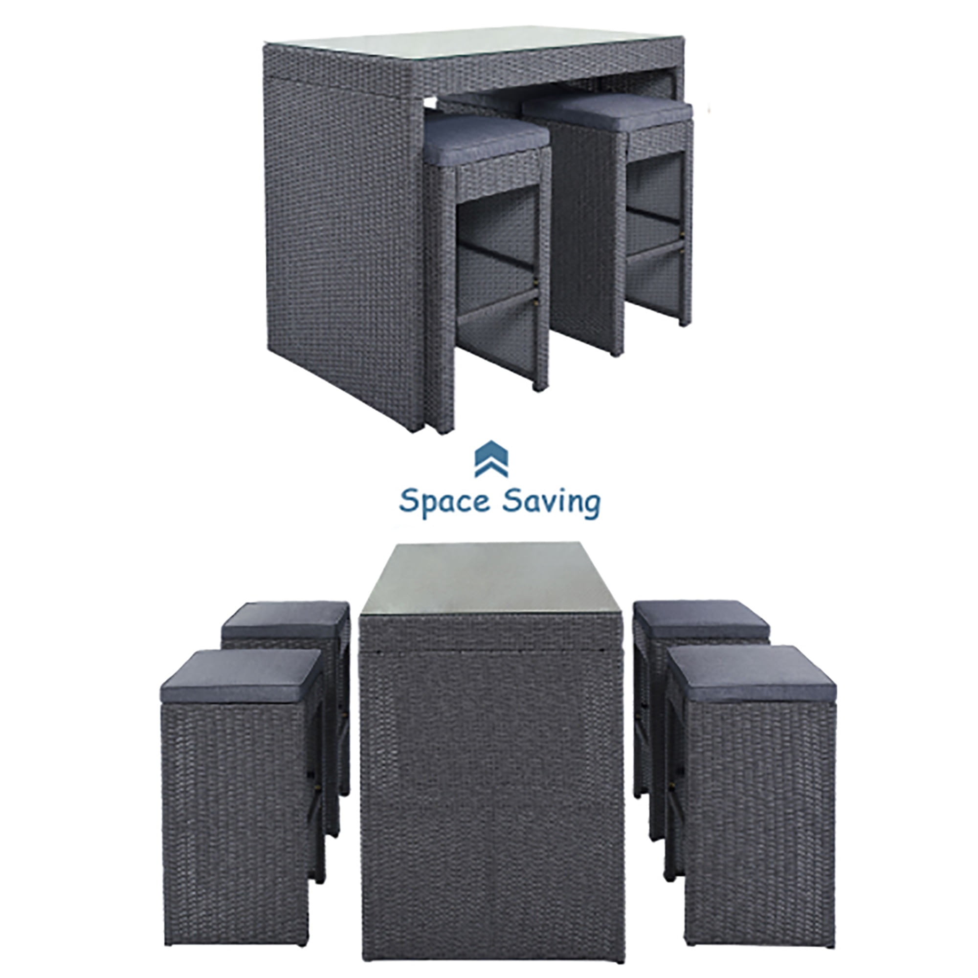 Kadyn Outdoor Patio 5-Piece Rattan Dining Table Set, PE Wicker Bar Furniture Set with with 4 Stools, Gray Cushion+Gray Wicker (Gray + Rattan) Kadyn Outdoor Patio 5-Piece Rattan Dining Table Set, PE Wicker Bar Furniture Set with with 4 Stools, Gray Cushion+Gray Wicker (Gray + Rattan)