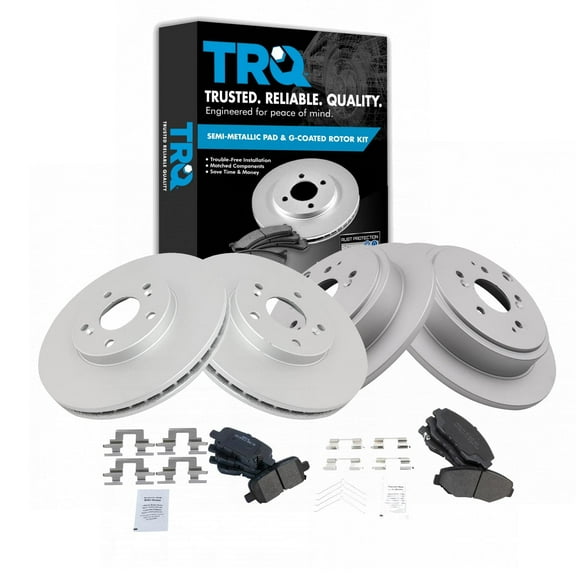TRQ Front and Rear Brake Pad & Rotor Kit Brake Pads Brake Rotor Semi-Metallic Premium G-Coated Fits Select 2003-2008 Honda Pilot