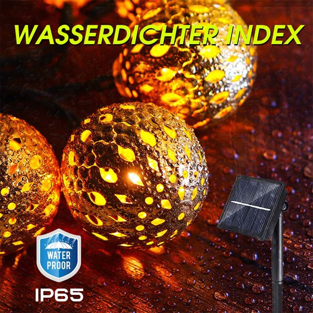 Guirnalda de Luces Solares para Exterior - 5m - 20 LED Marroquíes - Blanco Cálido - 8 Modos - IP65 - Para Exterior, Jardín, Terraza, Balcón, Interior y Exterior