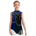 thumbnail image 1 of Xnihocha Combinaison de Danse Sans Manches à Franges en Strass Brillant pour Filles, Bleu Marine 12, 1 of 6