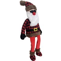 Holiday Time Super Cool Buffalo Plaid Santa Dog Toy with Squeaker, 14"