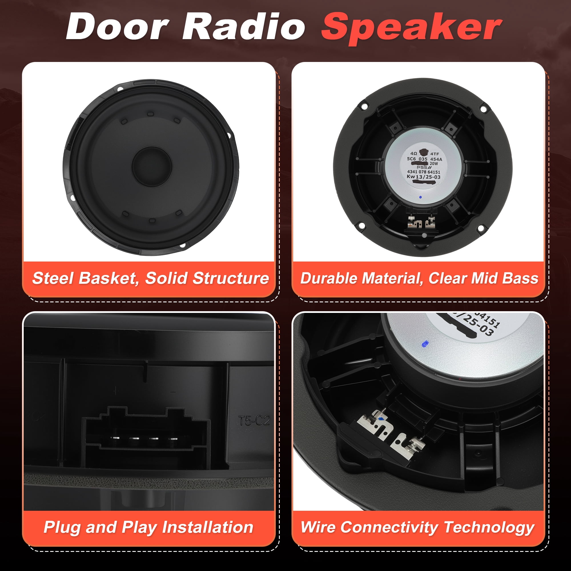 5C6035454A Front Door Speaker Assembly for Volkswagen Passat Jetta 2012-2018 6.7inch Midbass Car Audio Loudspeaker Left or Right Door Radio Speaker Coaxial Speakers 5C6-035-454-A