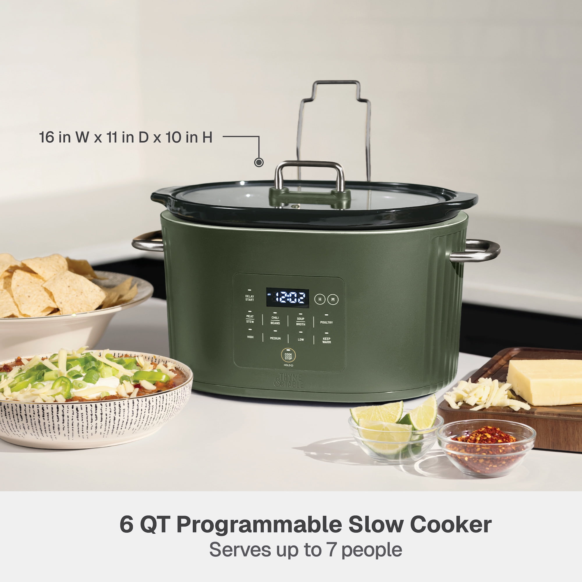 Thyme & Table 6QT Programmable Slow Cooker, Dusty Moss