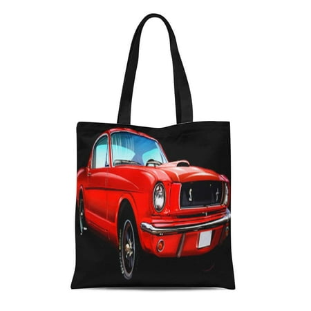 LADDKE Canvas Tote Bag Pony Red Car Muscle Restored Sports Classic 60S Reusable Handbag Shoulder Grocery Shopping (Best Classic Muscle Cars To Restore)