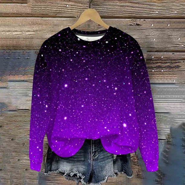 Heisall Womens Sweatshirts Gradient Print Round Neck Casual Sporty Long Sleeve Lightweight 2025 New Fashion Trendy Tops
