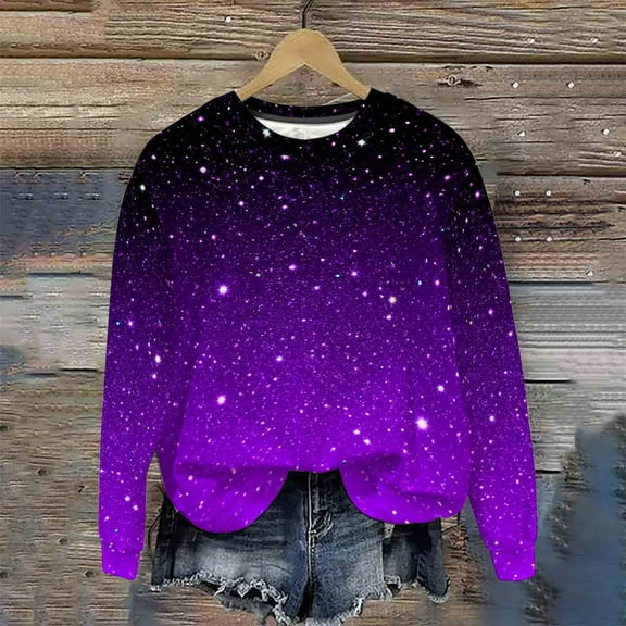 FDGIU Women's Oversized Sweatshirt 2025 - Trendy Gradient Crewneck Pullover, Lightweight Long Sleeve Tops for Summer & Fall, Casual Loose Fit Athletic Blouse & Tunic