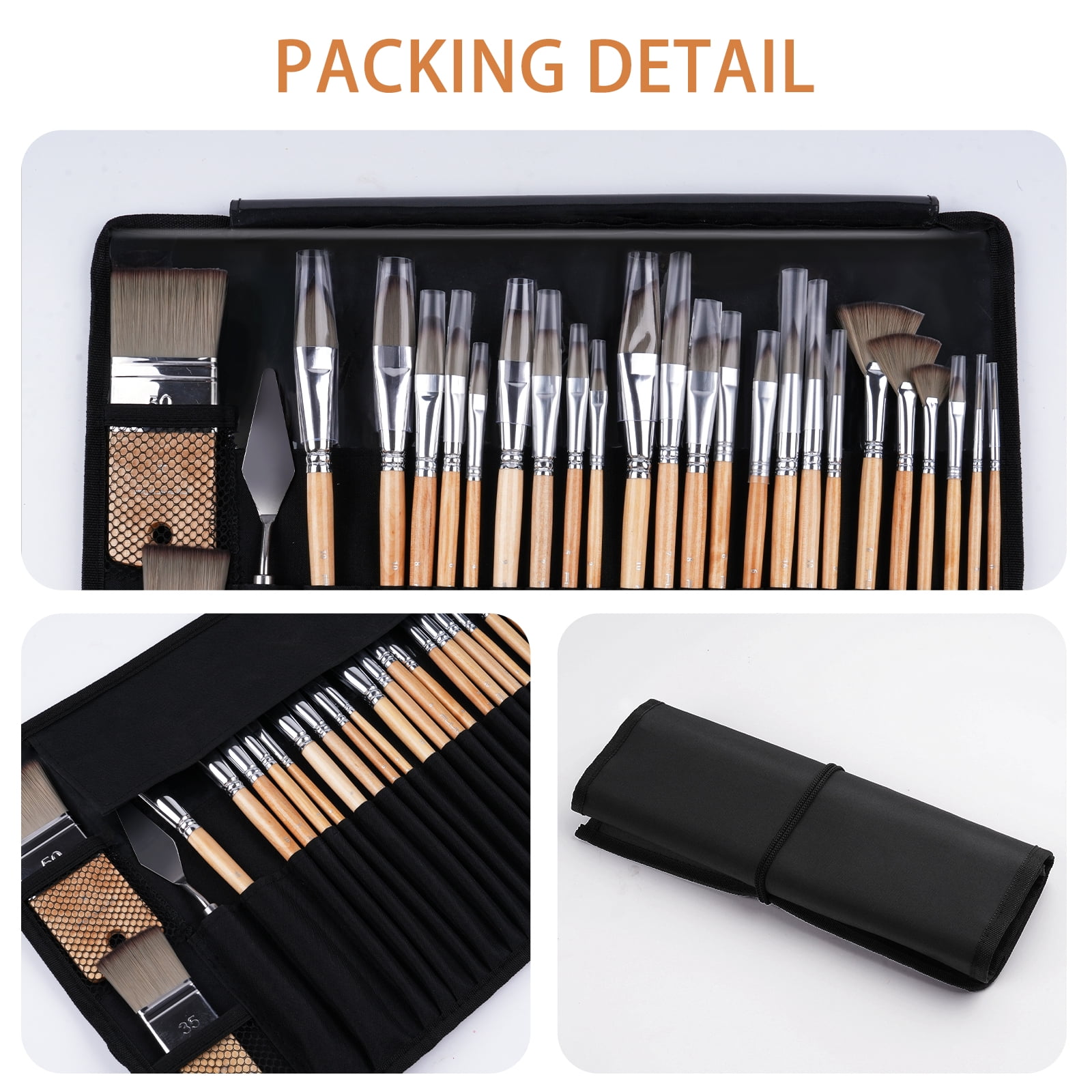 Fuumuui 26pcs Paint Brushes, Professional Acrylic Paint Brush Set Artists Complete Range of Sizes with Upgraded Short Handle Wide Flat & Palette Knife for Acrylic, Oil, Watercolor, Gouache