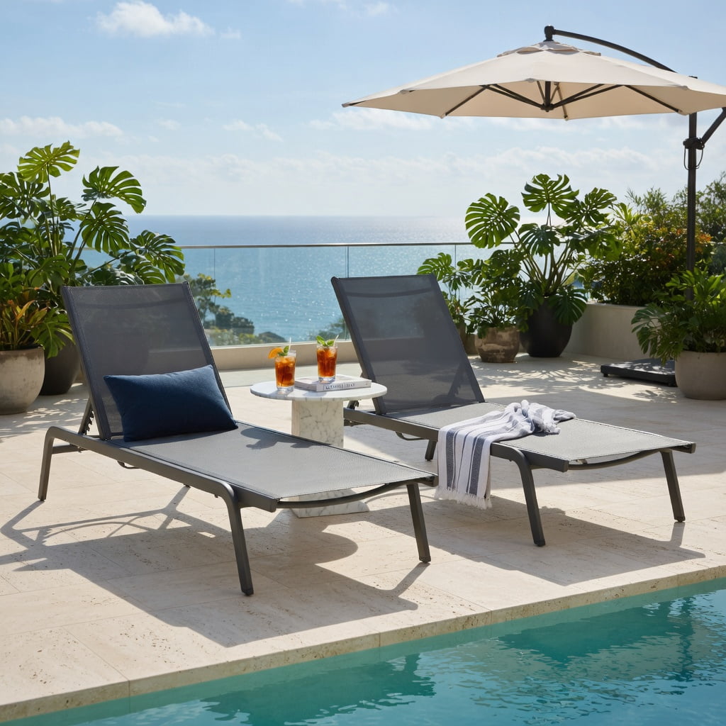 Hommoo 6-Position Adjustable Outdoor Chaise Lounge Chair with Smooth-Rolling Wheels, for Patio, Poolside & Backyard, Gray