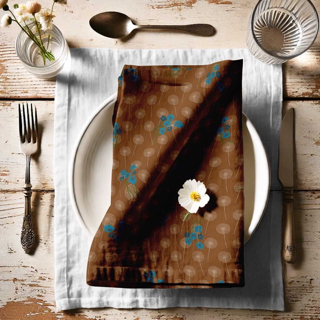 Vargottam Designer Cotton Canvas Napkins - Set of 12, 20-Inch, Brown Block Print, Durable & Absorbent Cloth Napkins for Dining, Parties, and Home Decor - Machine Washable