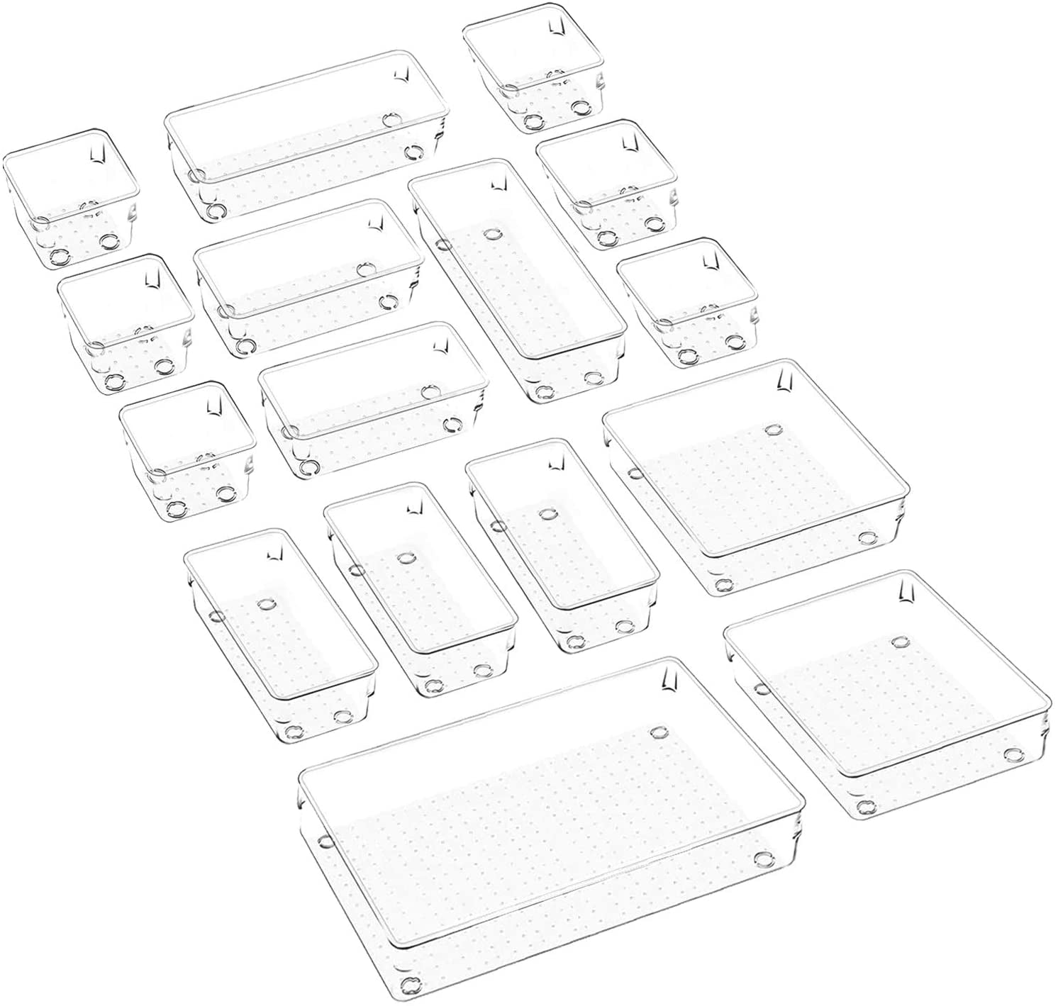 16 Pcs Desk Drawer Organizers Trays Set Clear Plastic Storage Bins