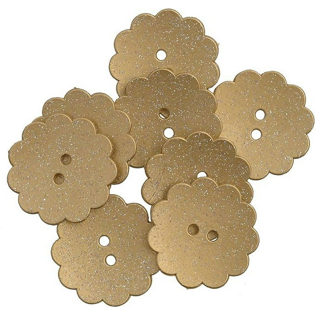 Mibo 8 Pcs Résine de Nylon - Forme Marguerite - Bouton Festif des Fêtes - 36L(22mm) - 2 Trous - Paillettes Dorées