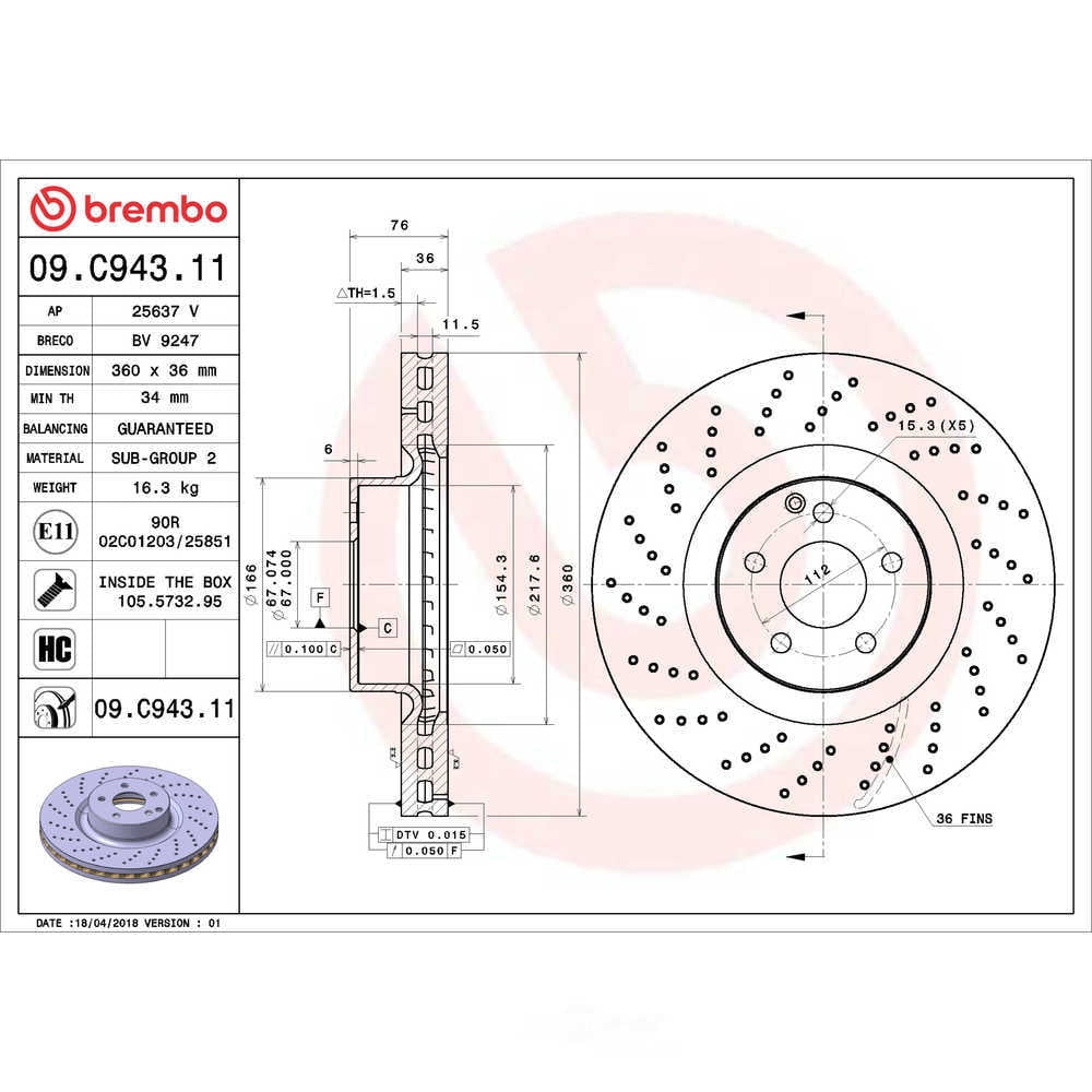 Brembo 09.C943.11 PRIME Disc Brake Rotor