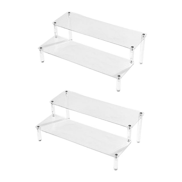 Luzkey Acrylic Display Stand Perfume Organizer 2 Tier Decoration Rectangle Display Stand Riser Cupcake Stand Shelf for Home Wedding 2pcs